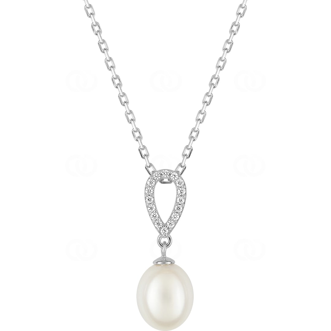 Collier mit Anhänger 925 Silber rhodiniert mit Kunstperle und Zirkonia