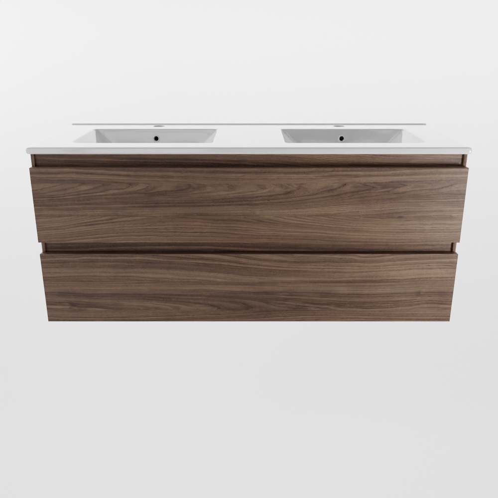 Mondiaz Aivy badmeubel 120cm mocha met wastafel keramiek wit glans 2 kraangaten en spiegel