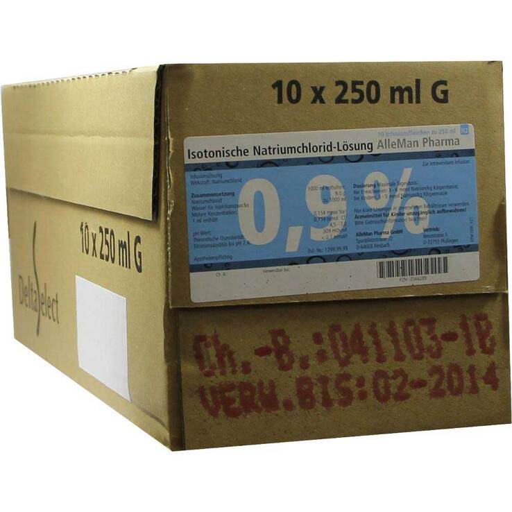 Kochsalzlösung 0,9% Glasflasche Infusionslösung, 10X250 ml