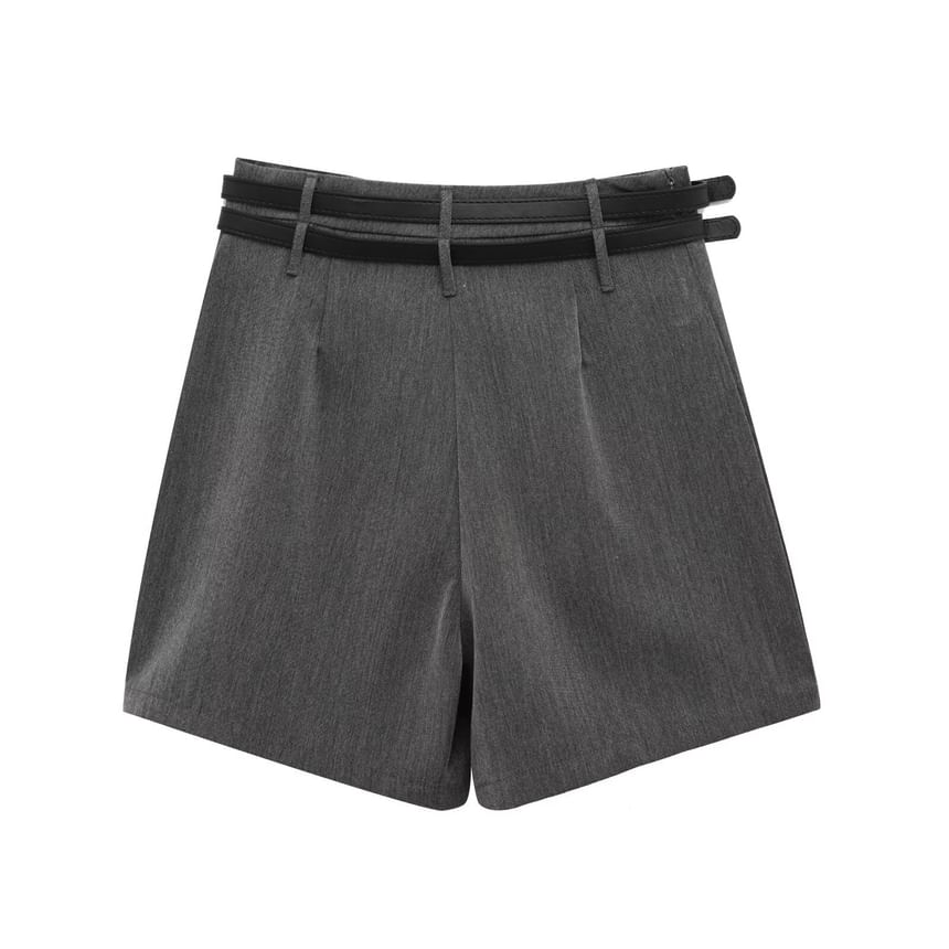Avauntgardo - Set: Hoge taille effen geplooide mini A-lijn skort + riem