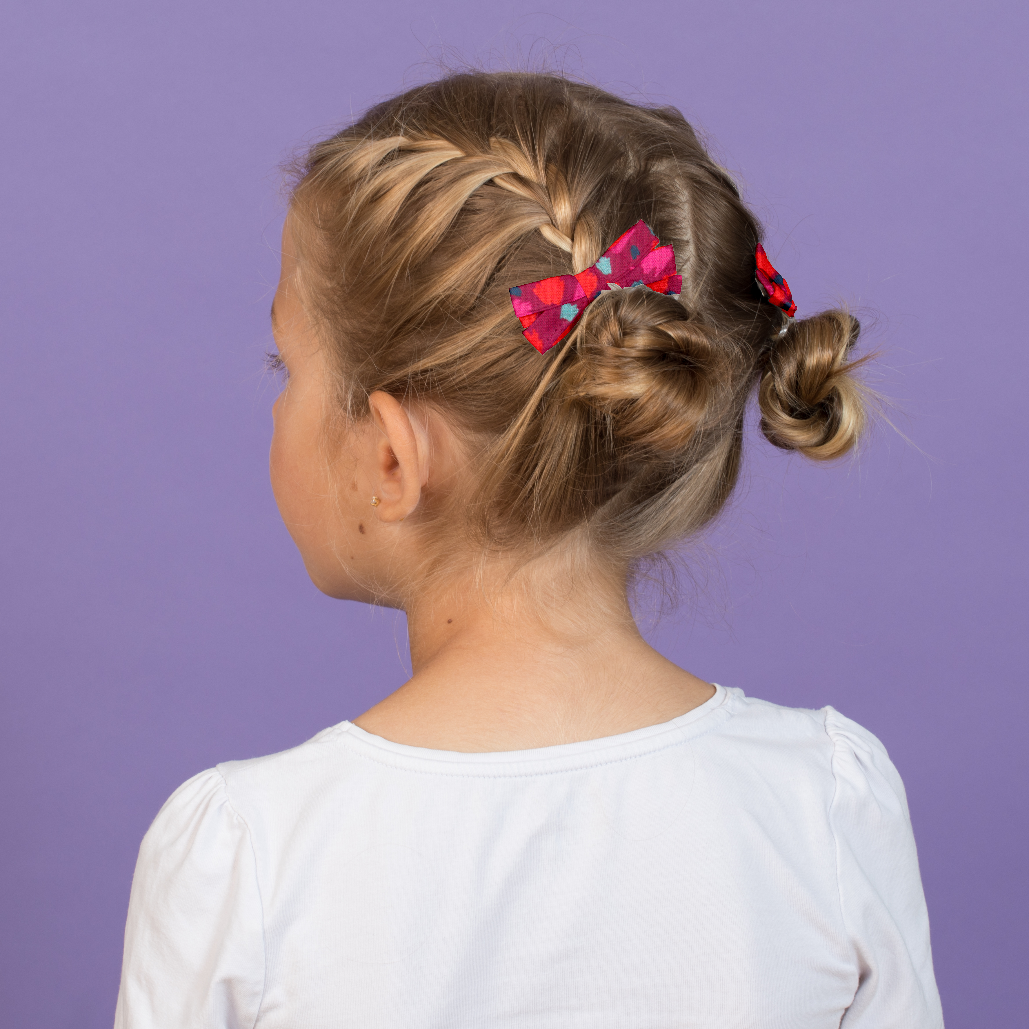 Barrette Noeud Ruban Pompons Cerise