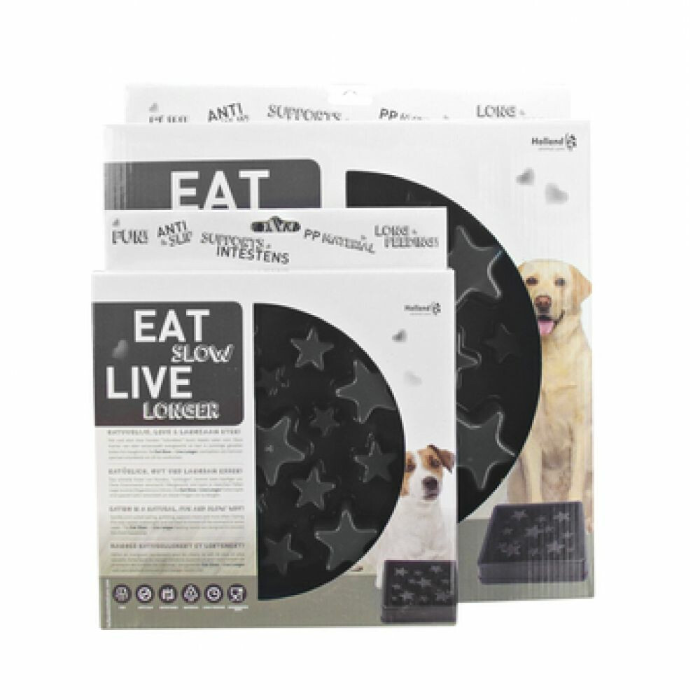 Eat Slow Live Longer Anti-schrok Voerbak Vierkant Grijs20,5 cm