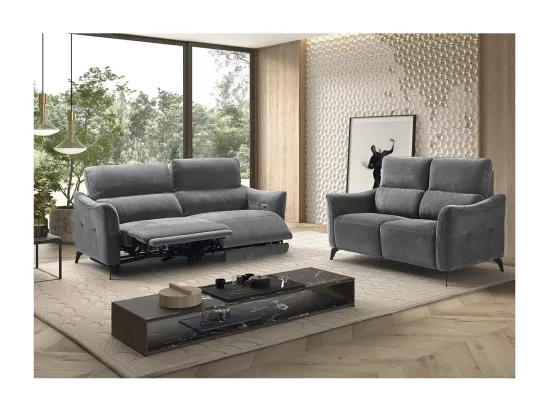 BURGOS - Canapé 3 Places Electrique Tissu Waterproof Gris