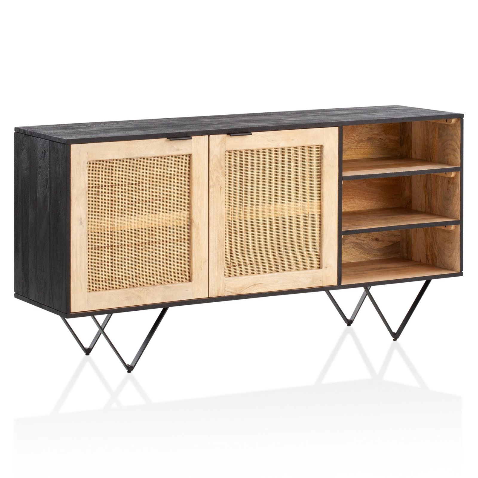 Sideboard - braun-schwarz - Massivholz - 2 Türen - 145 cm