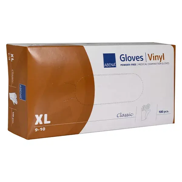 Luvas de vinil sem pó Abena, tamanho XL, pacote com 100 unidades