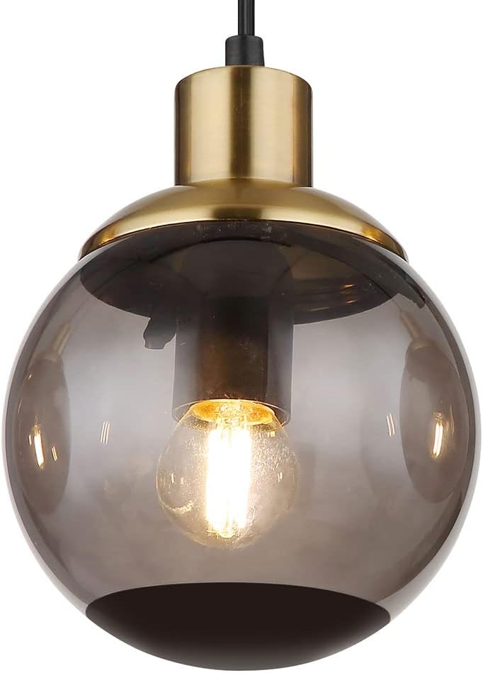 Hängelampe Glas modern Pendelleuchte Rauchglas Hängeleuchte schwarz, 4 flammig Metall Glaskugeln messing Retro, 4x E27 Fassungen, LxBxH 75x15x110cm