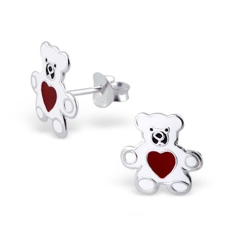 Boucle d'oreille ours coeur en argent 925/1000