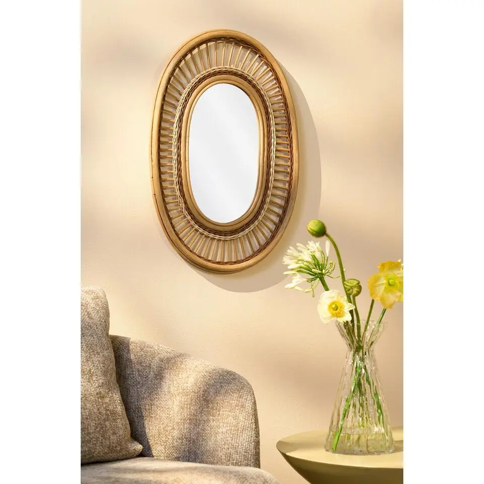 Mica Decorations Wandspiegel - L59 x B40 x H3 cm - Rotan - Lichtbruin