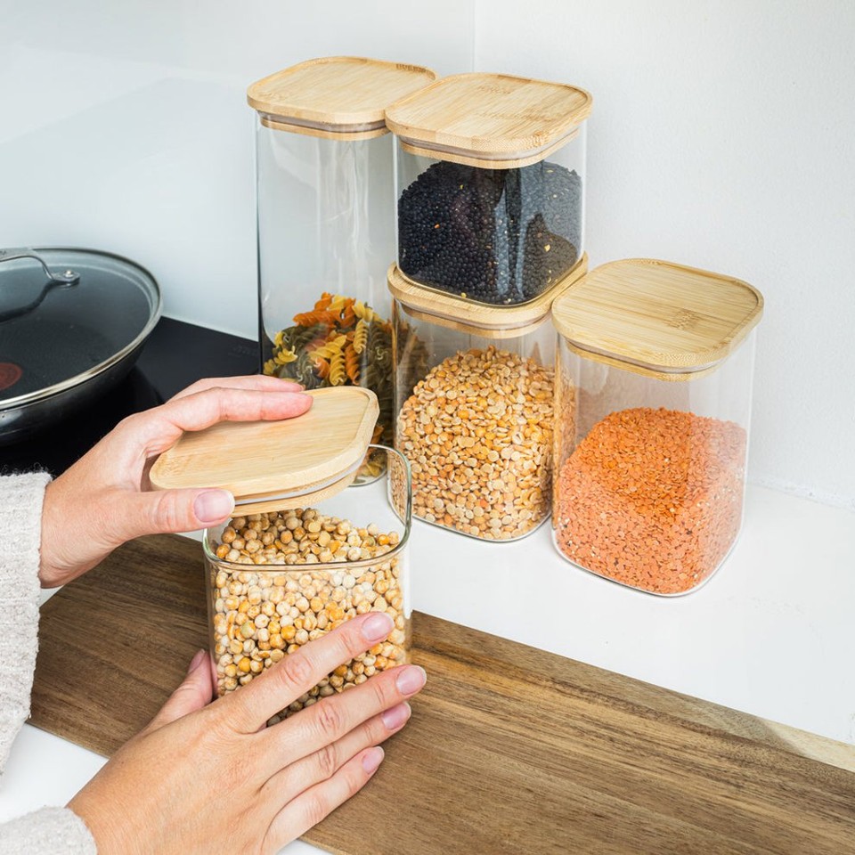 Olsen Home - Glass Storage Bins With Bamboo Lids - 5 Pack