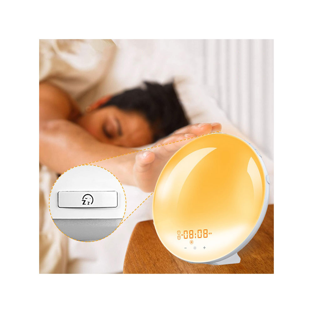 WiFi Smart Sunrise Wake Up Licht USB Wecker Sunset Nachtlicht FM Radio Tischuhr Touch Control iOS / Android - Weiss