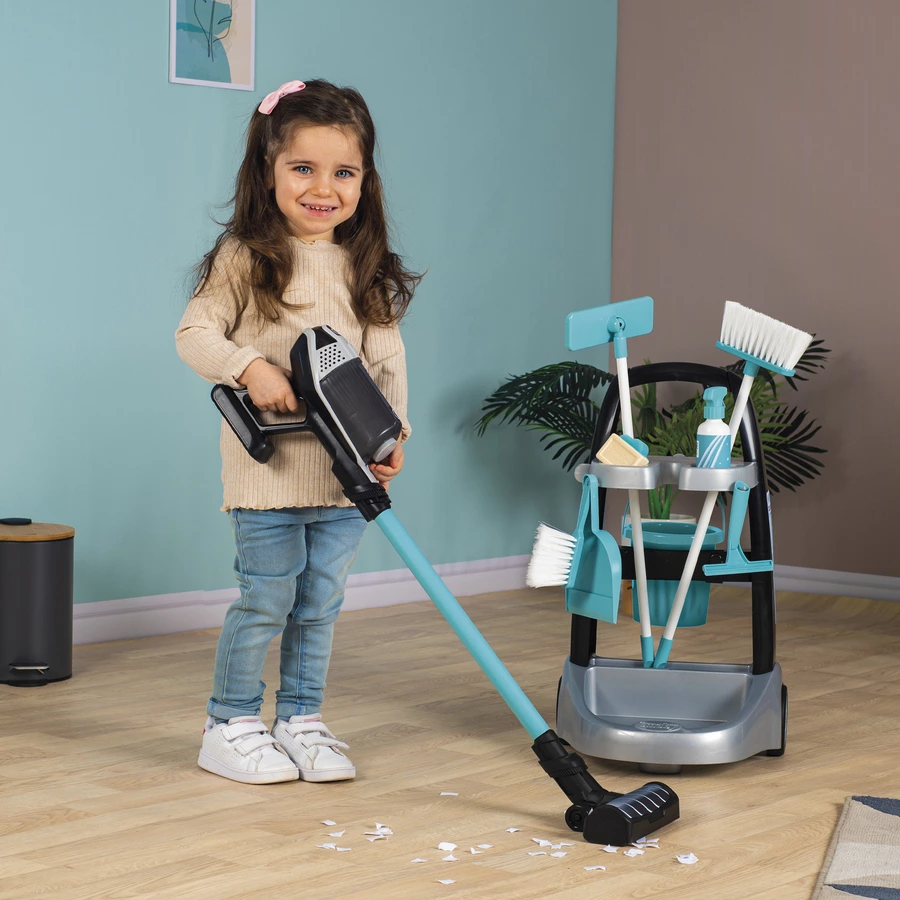 Smoby Rowenta Reinigungstrolley mit Stielstaubsauger