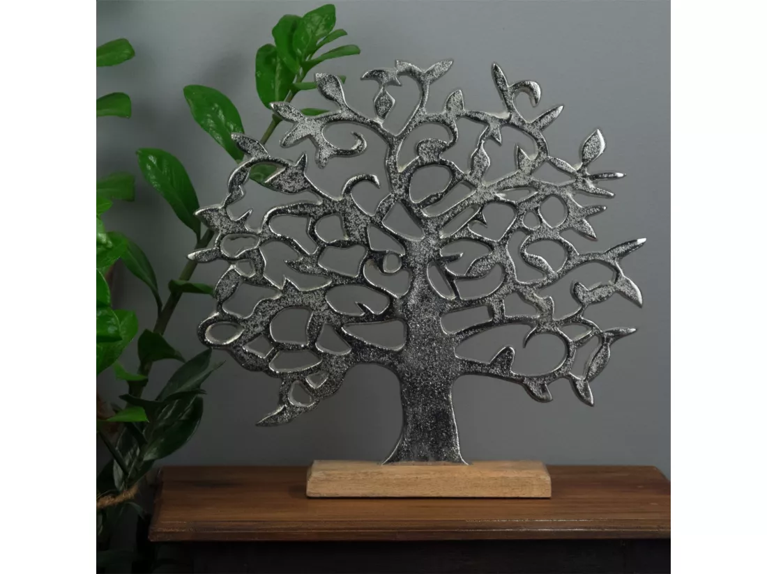 SCULPTURE Arbre de vie Métal, bois de mangue argent-brun