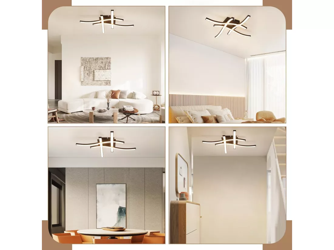 NETTLIFE plafonnier LED noir 24W 3000K blanc chaud design moderne