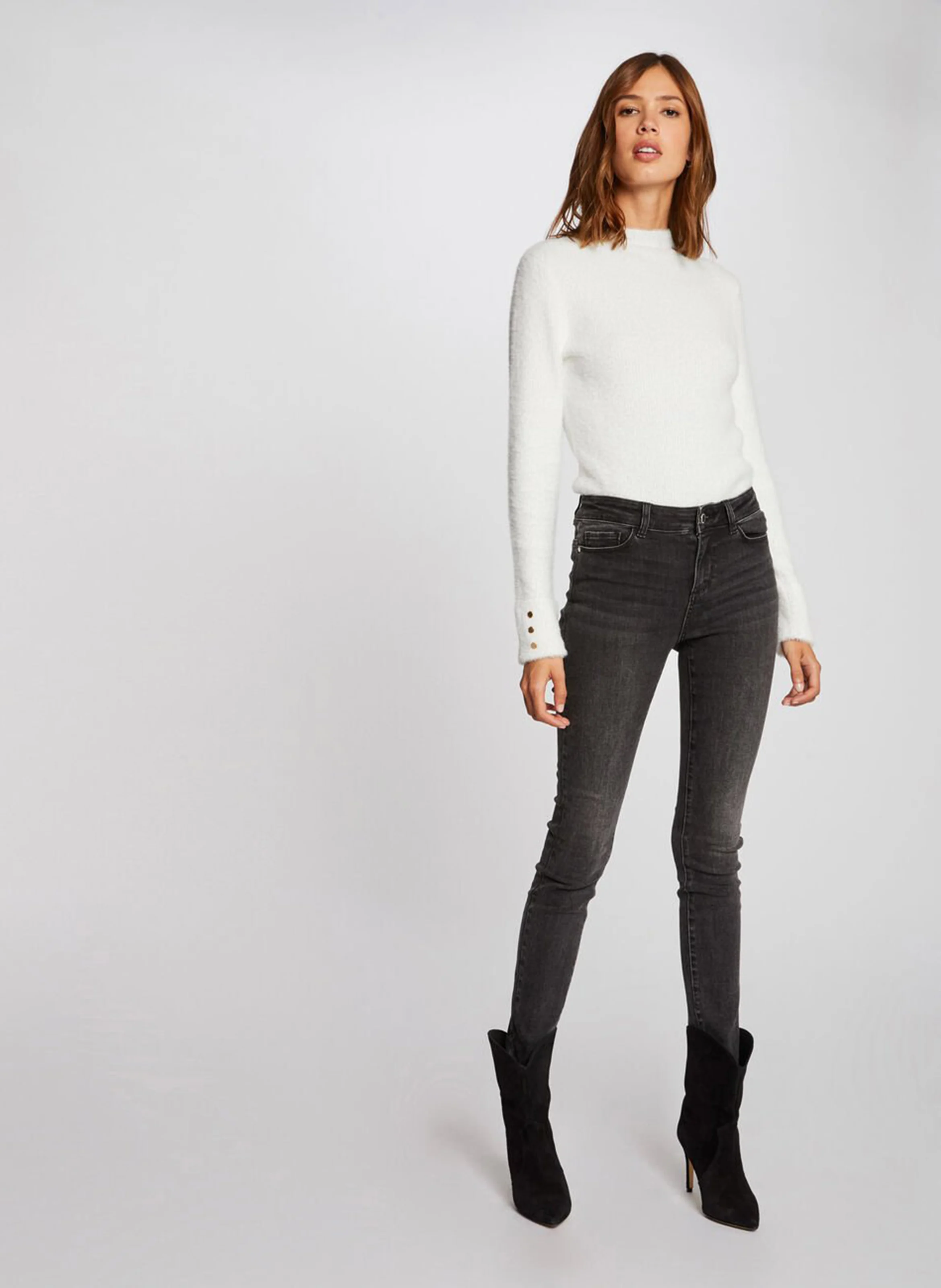 MORIK.N - Pull col montant maille duveteuse | Blanc