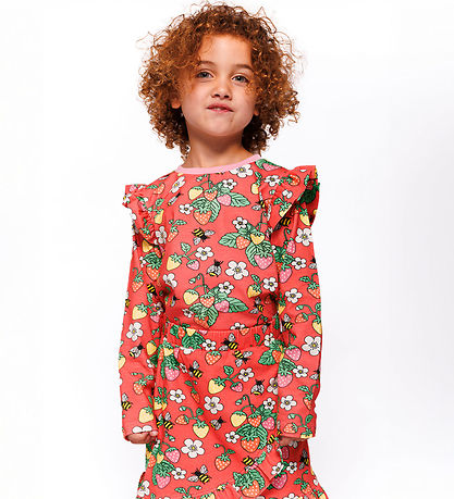 Småfolk Bluse - Pink Punch m. Erdbeere