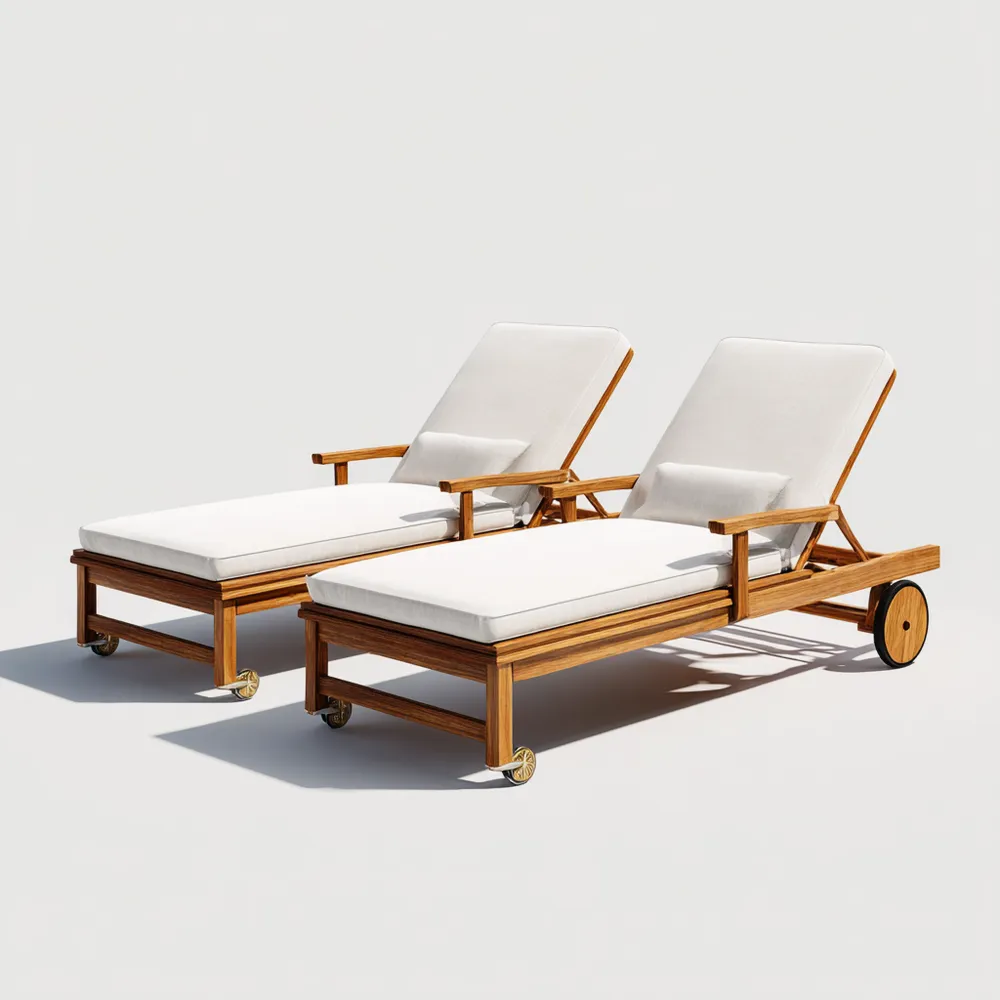 Gartenliege Set aus Holz 200x70x30 cm - Verstellbar - Cremeweiß - Relaxfunktion