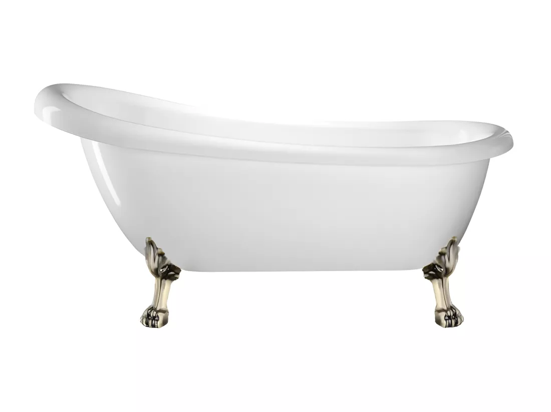 Baignoire ancienne rétro sur pieds RICHMOND Blanche 155 cm Pieds de Lion Bronze jaune vieilli