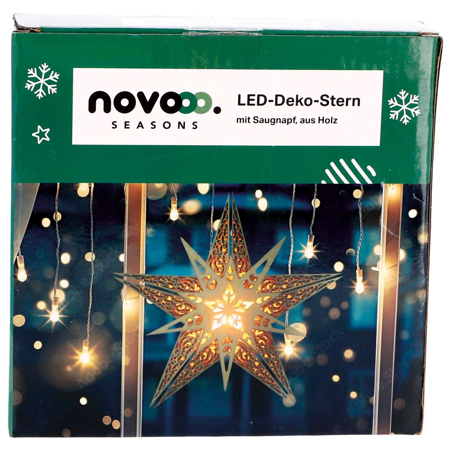 LED Deko Stern 15x6cm Saugnapf Holz