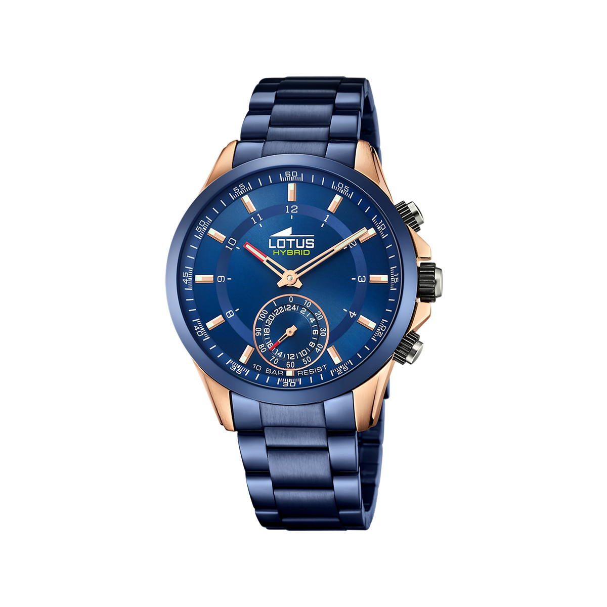 Montre Lotus homme connectée acier bleu bracelet acier revêtement bleu