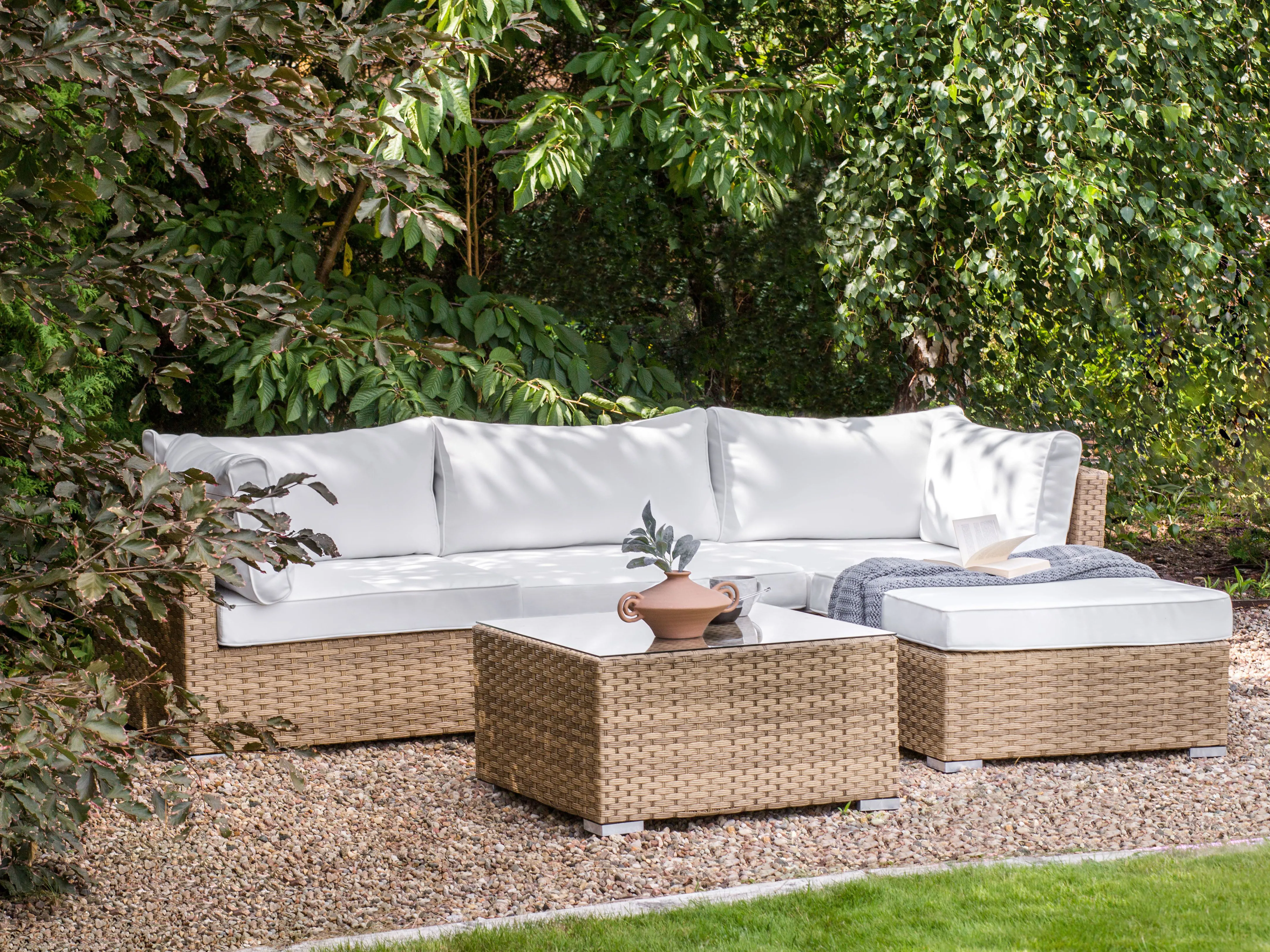 Tuin hoekloungeset met tafel 4-zits SANO linkszijdig modulair PE rotan Natuurlijk