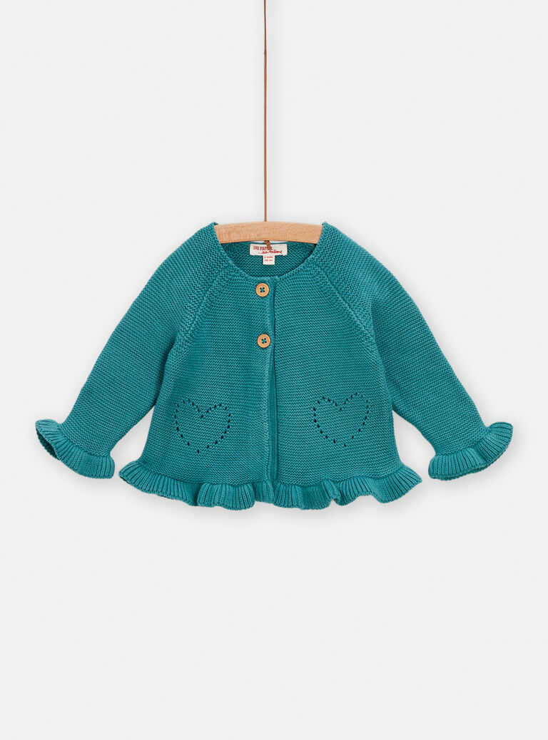 Cardigan turquoise en tricot pour bébé fille