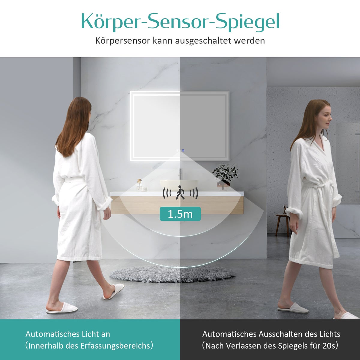 EMKE Badkamerspiegel met verlichting, LED-spiegel met aanraakschakelaar en sensor, anti-condens, 80 x 60 cm, koud wit/warm wit/neutraal wit