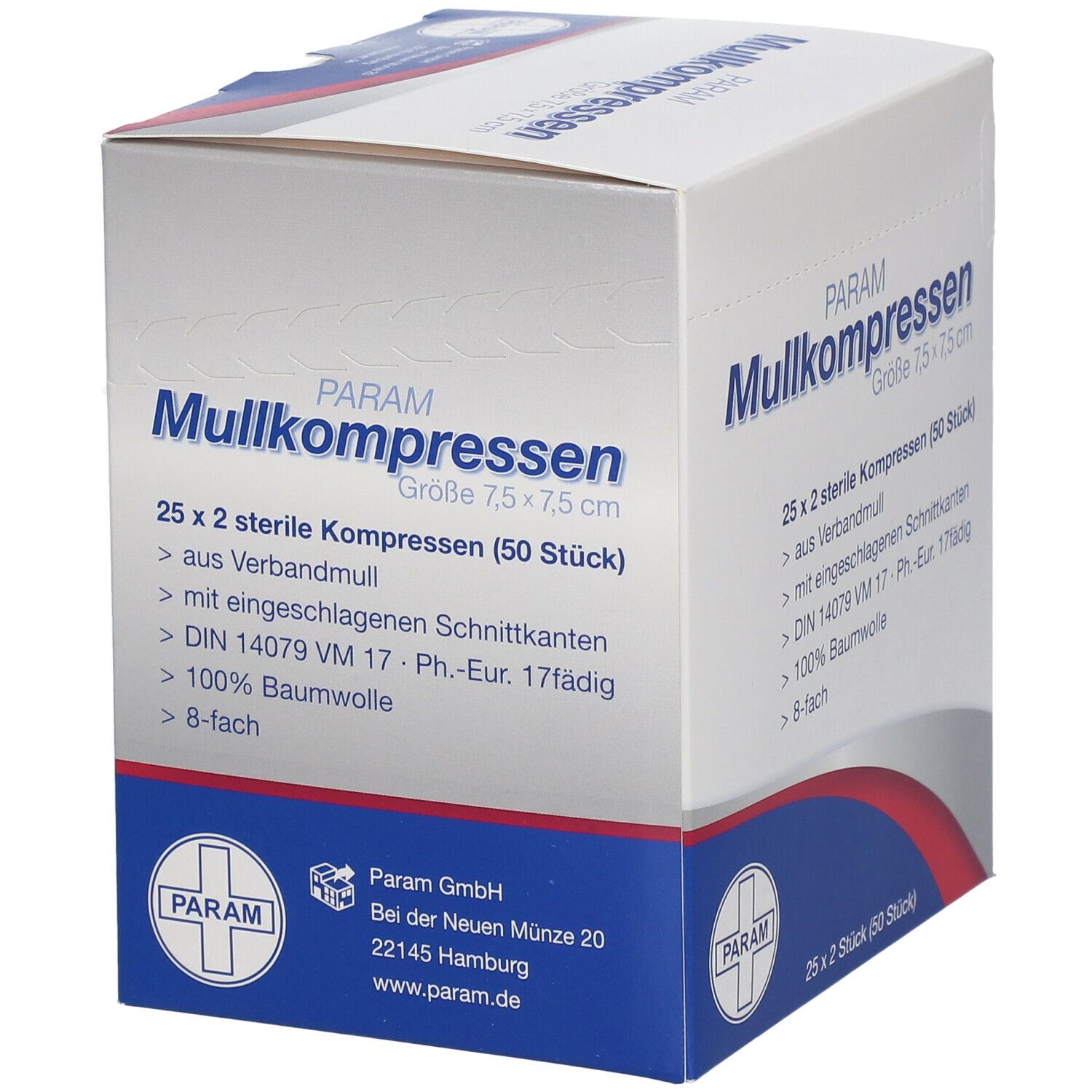 PARAM Mullkompressen 7,5 cm x 7,5 cm steril 8-fach