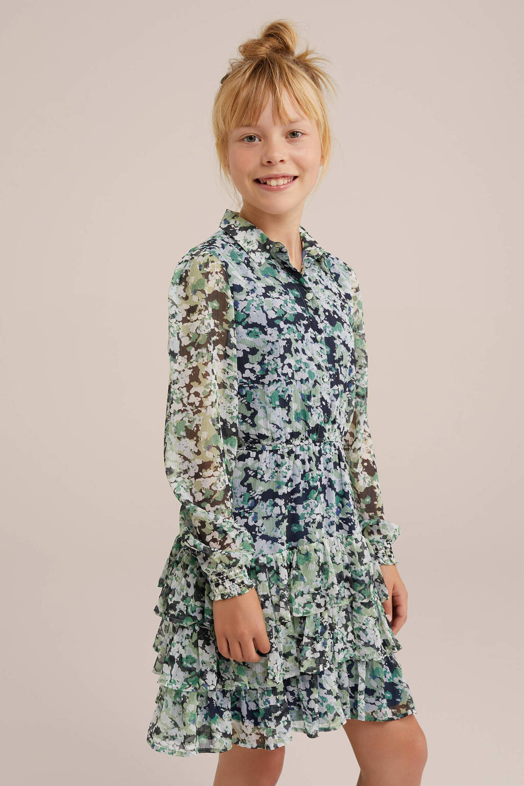 WE Fashion gebloemde jurk groen/multicolor