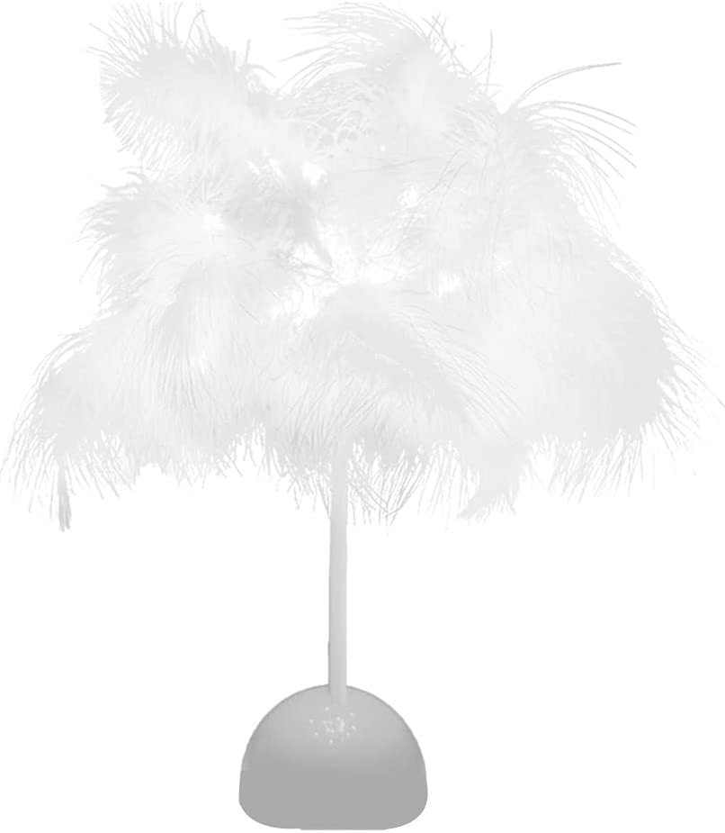 (35cm) LED Nachttisch Lampe Party Deko Beleuchtung im Feder Baum Design (Batteriebetrieben) - Weiss
