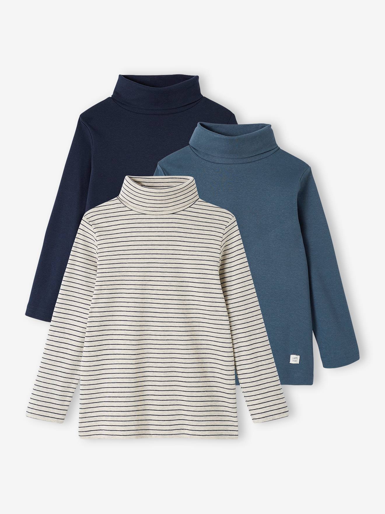 Conjunto de 3 camisetas de gola alta para meninos, verde inglês.