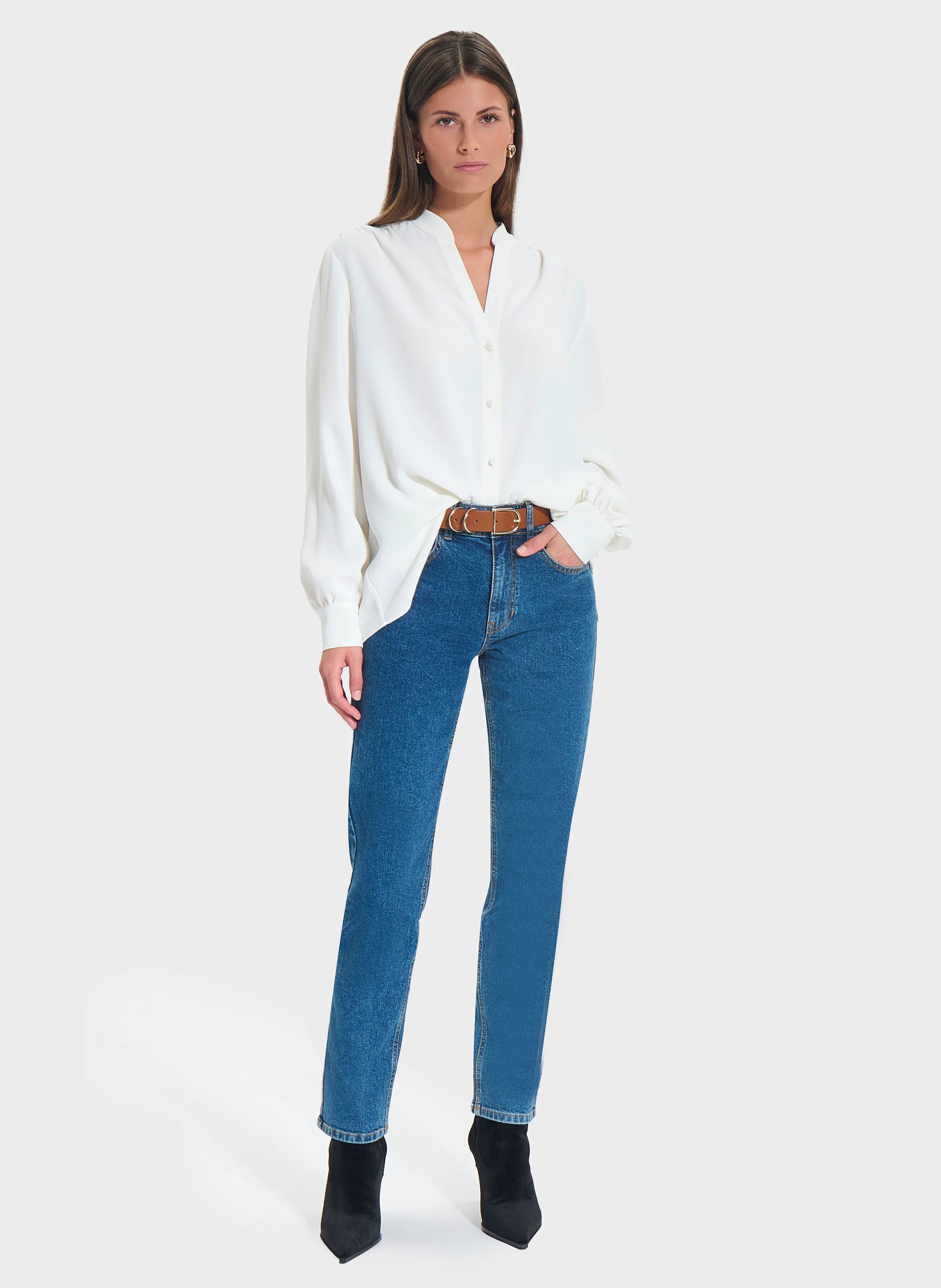 TIBERINA - Chemise col tunisien| Blanc