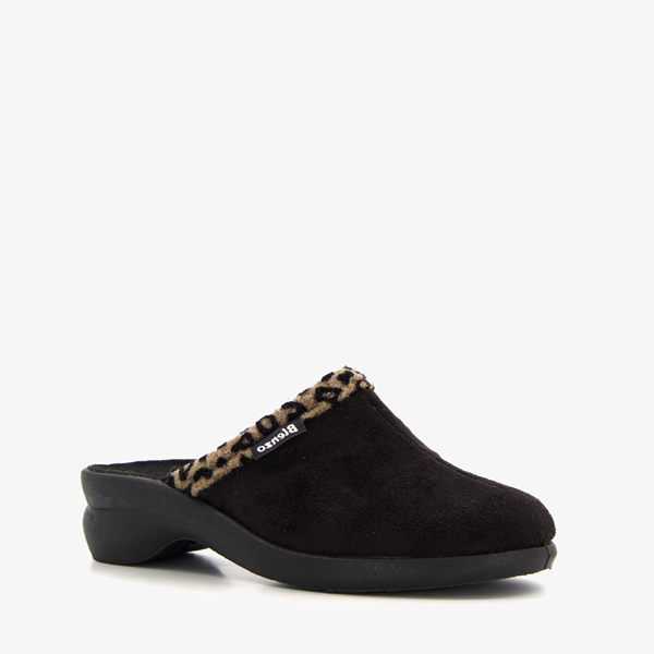 Blenzo dames pantoffels zwart met luipaard detail