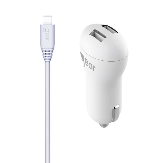 GEAR Lader 12/24V 2xUSB 2,4A + MicroUSB Rund Kabel 1.0m Hvid
