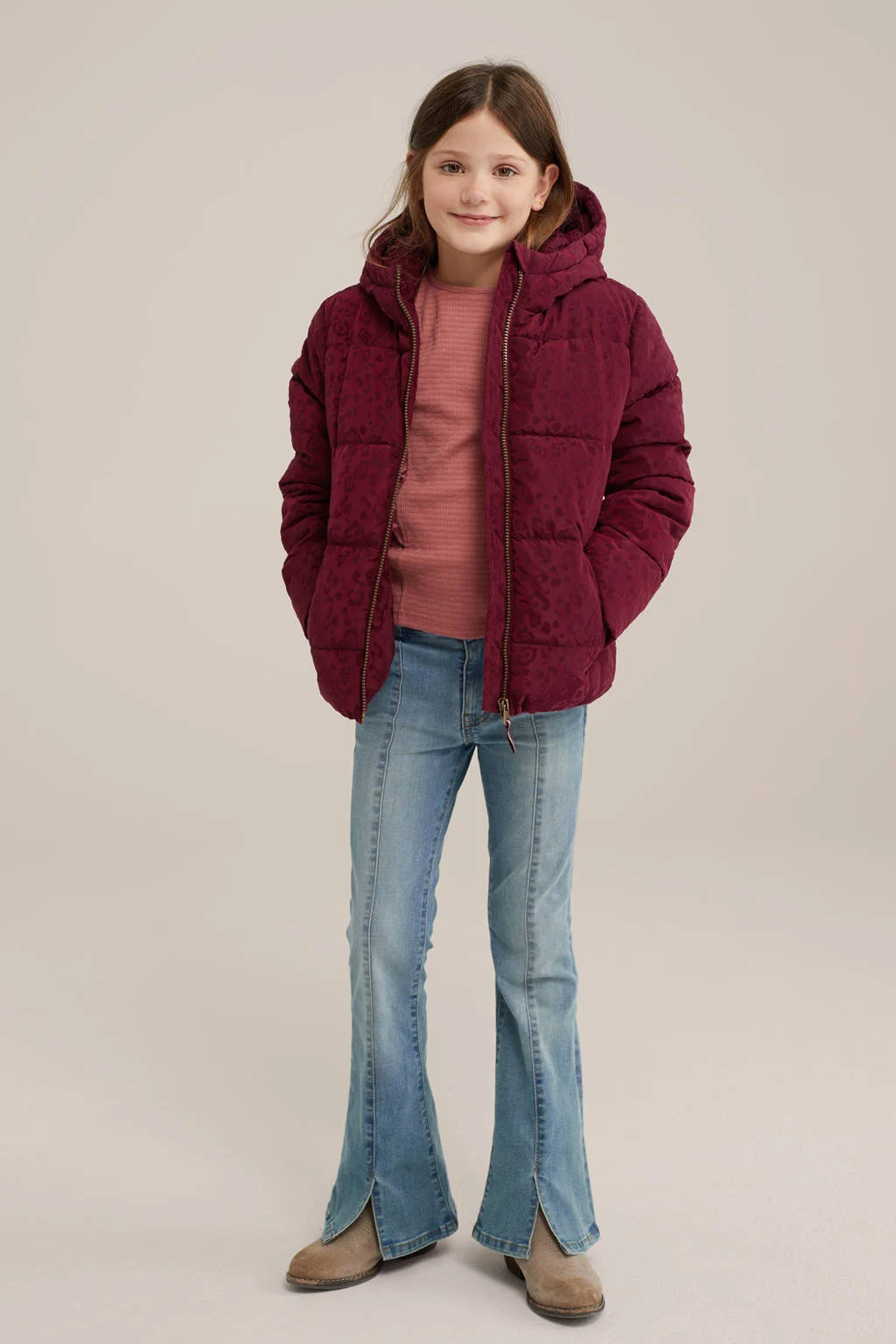WE Fashion winterjas met dierenprint donkerrood