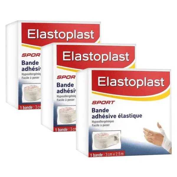 Fita adesiva elástica Elastoplast Sport, pacote com 3 tiras de 3 cm x 2,5 m
