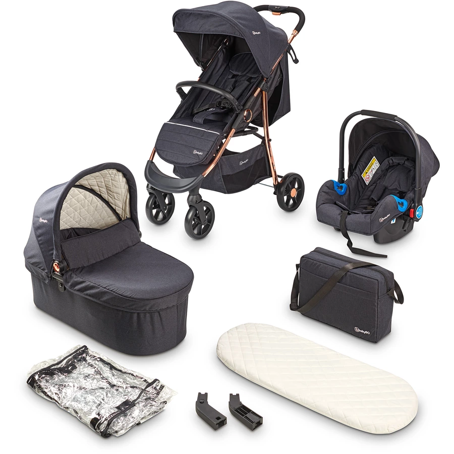 babyGO Kombikinderwagen 3 in 1 Black Rosegold