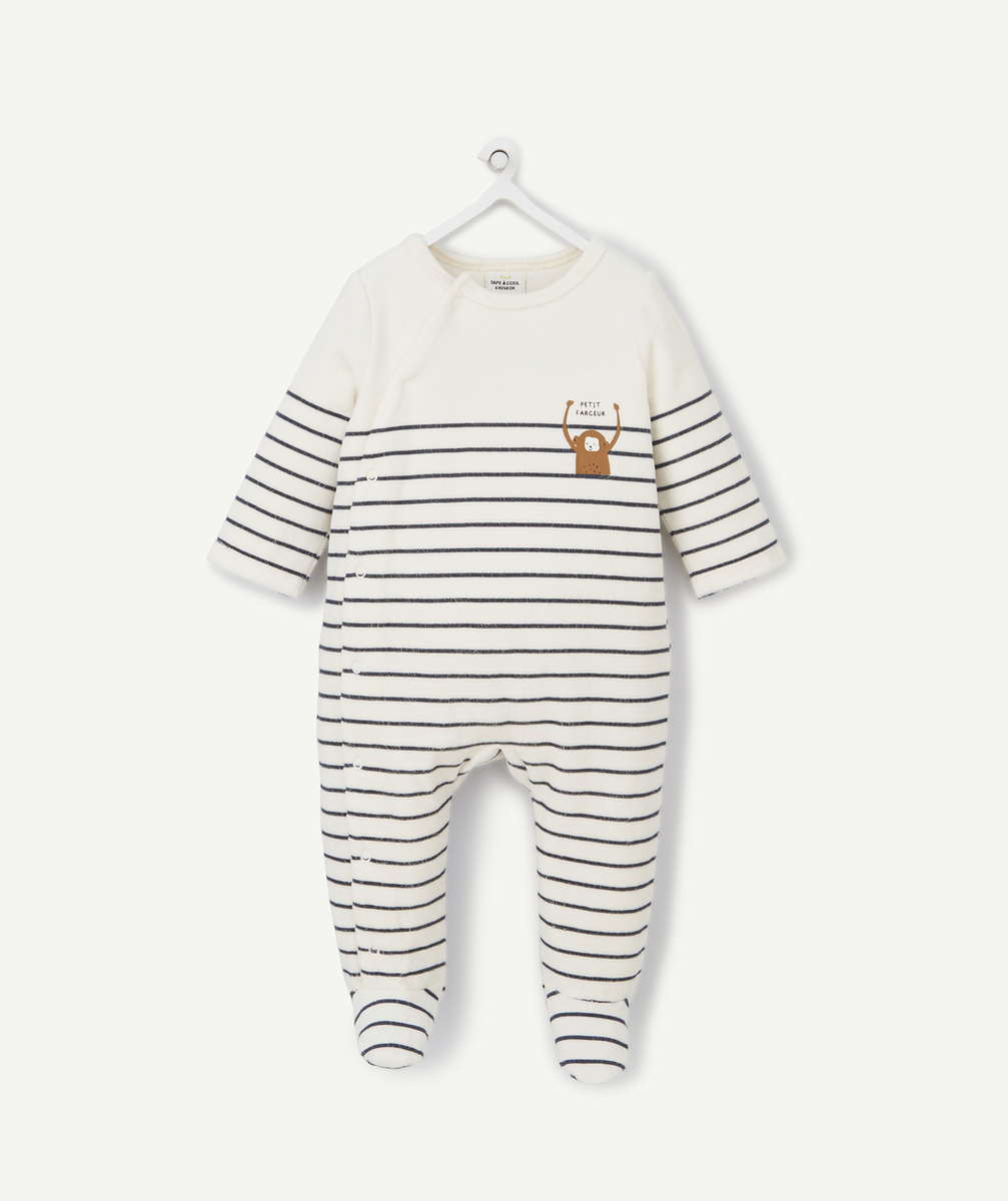 DORS BIEN VELOURS EN COTON RECYCLÉ BLANC RAYÉ BLEU BÉBÉ