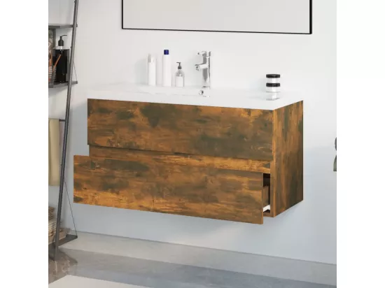Meuble lavabo avec bassin intégré Chêne fumé Bois d'ingénierie