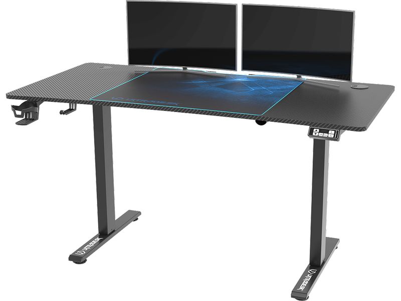 Ultradesk Gaming Tisch Level V2 Blau Elektrisch höhenverstellbarer Gaming-Tisch für bis zu zwei Monitore