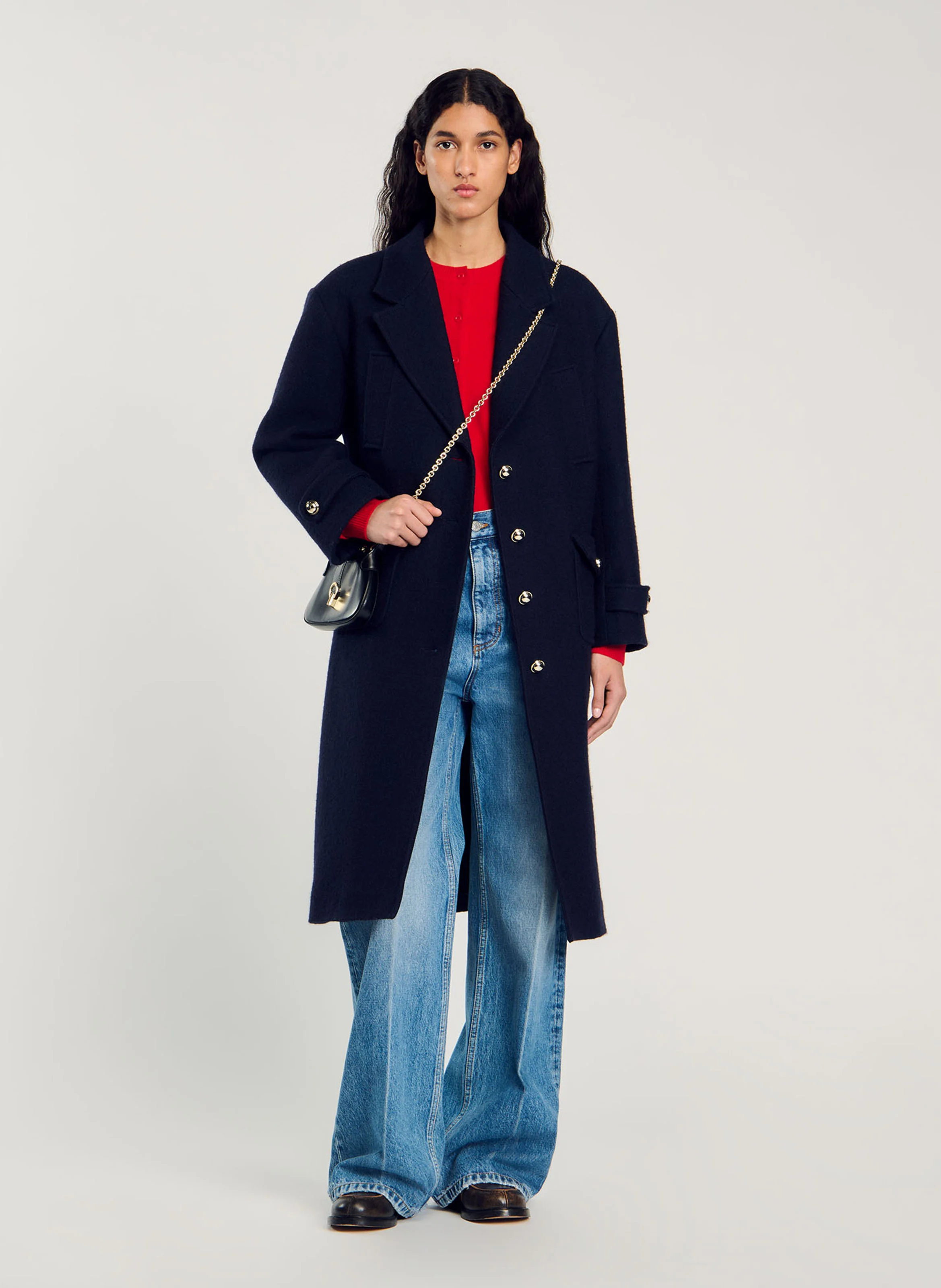 Manteau col classique en laine mélangée | Bleu