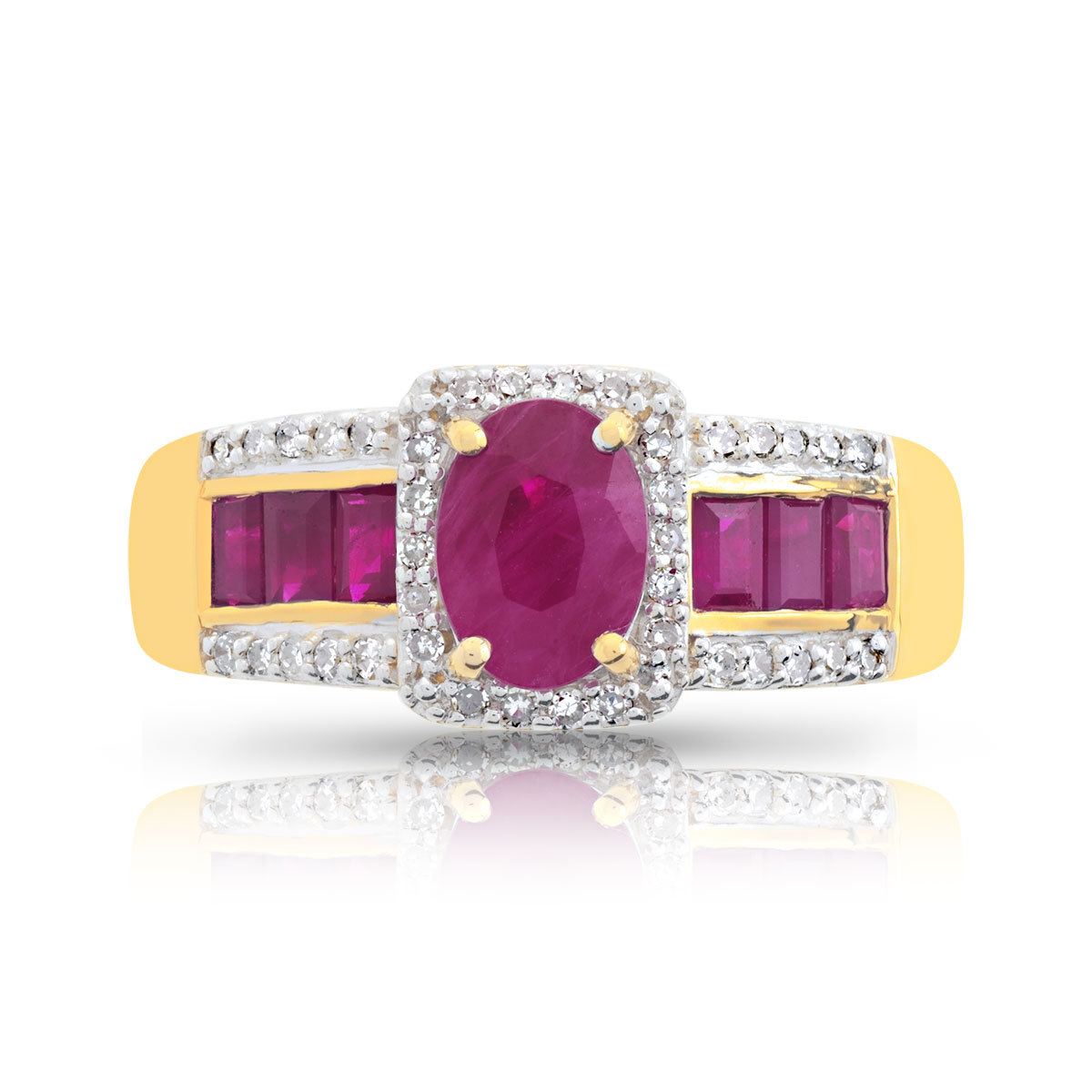 Bague or 750 2 tons rectangulaire rubis et diamants