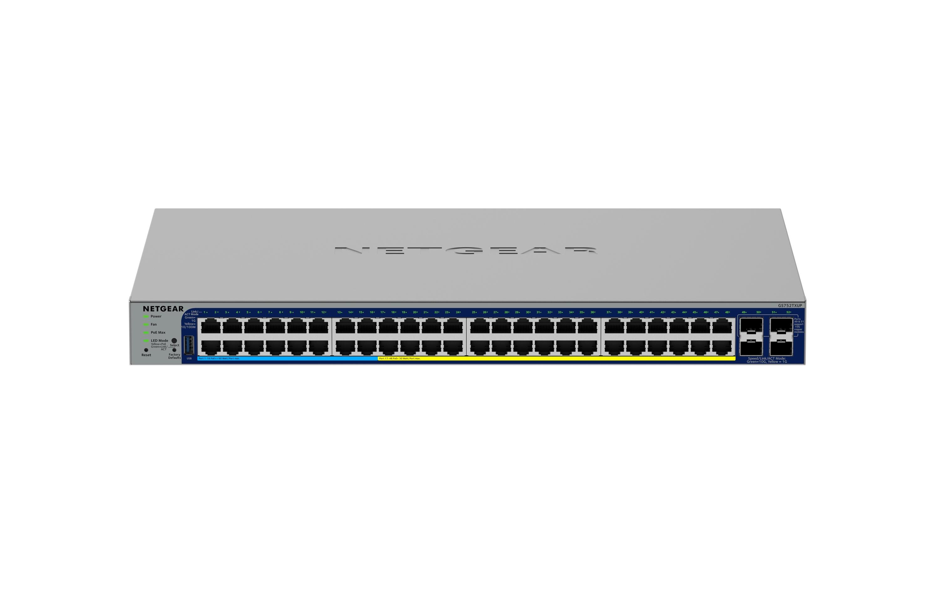 PoE++ Switch GS752TXUP 52 Port<br>48 Port Gigabit Smart Switch, 640W PoE++ Budget, mit 4 dedizierten 10G SFP+ Ports