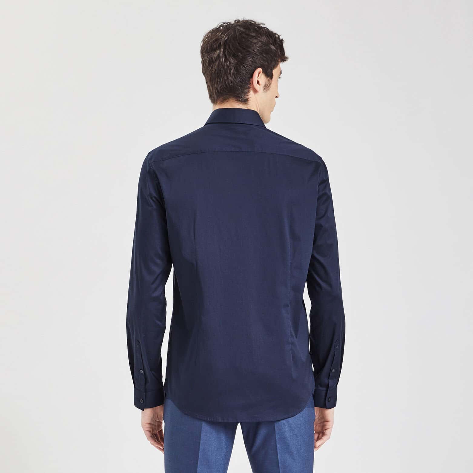 Chemise slim unie coton biologique stretch Bleu foncé