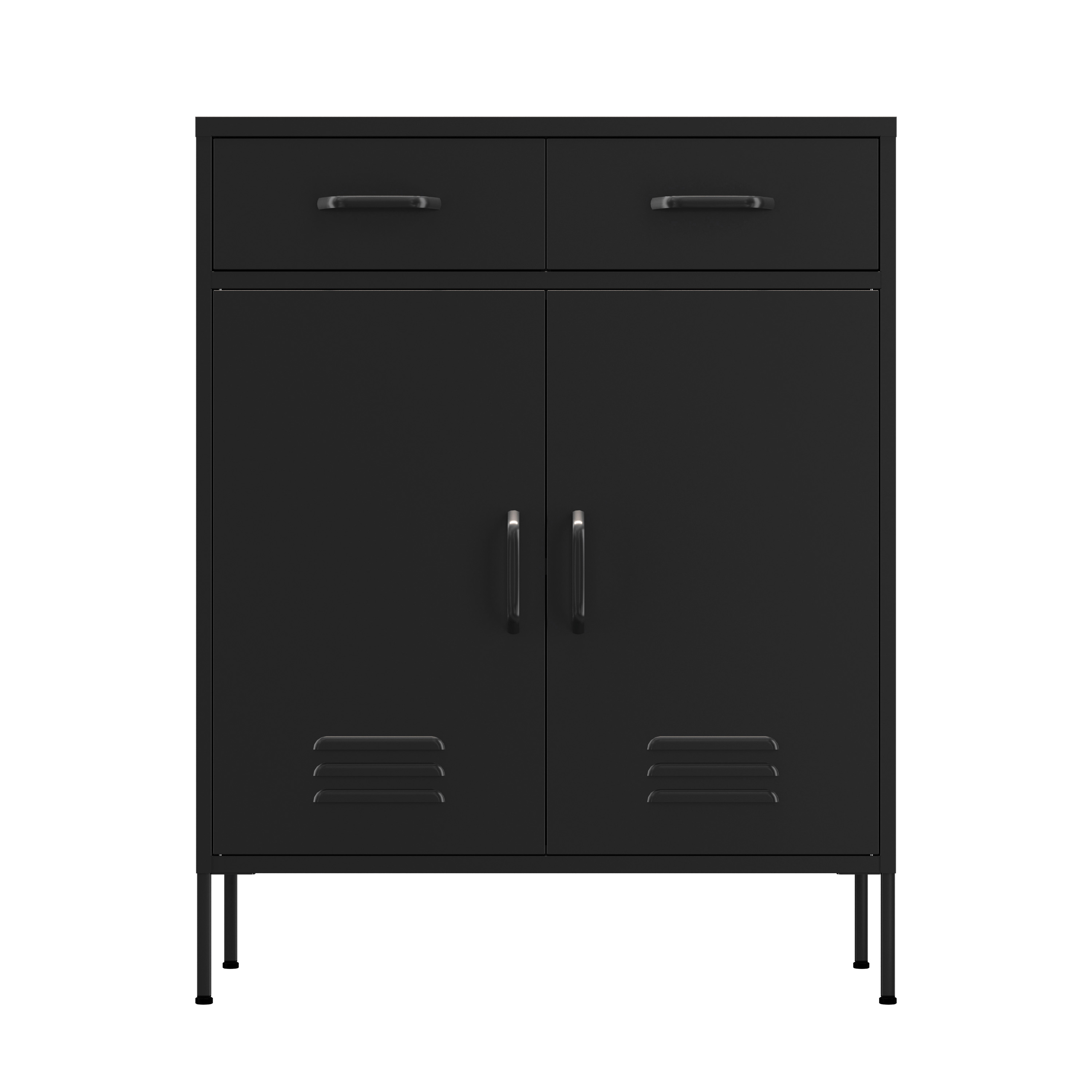 Kommode Metall KLAUS 2 Schubladen 2 Türen 80 x 101 cm schwarz