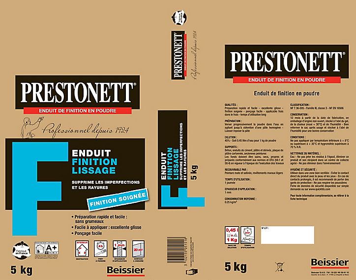 Enduit de finition lissage Prestonett 5kg