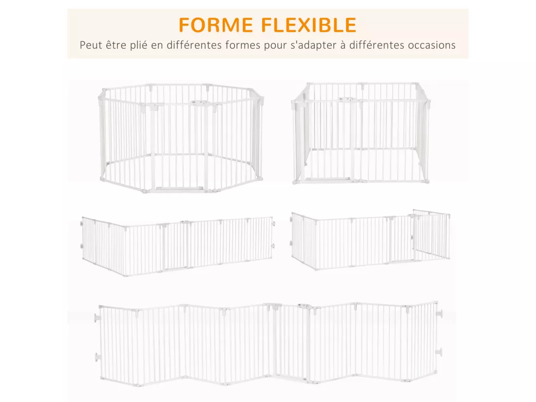Barrière de sécurité - parc enclos chien modulable pliable - porte verrouillable - 8 panneaux acier et PP - dim. 482,5L max. x 76H cm blanc
