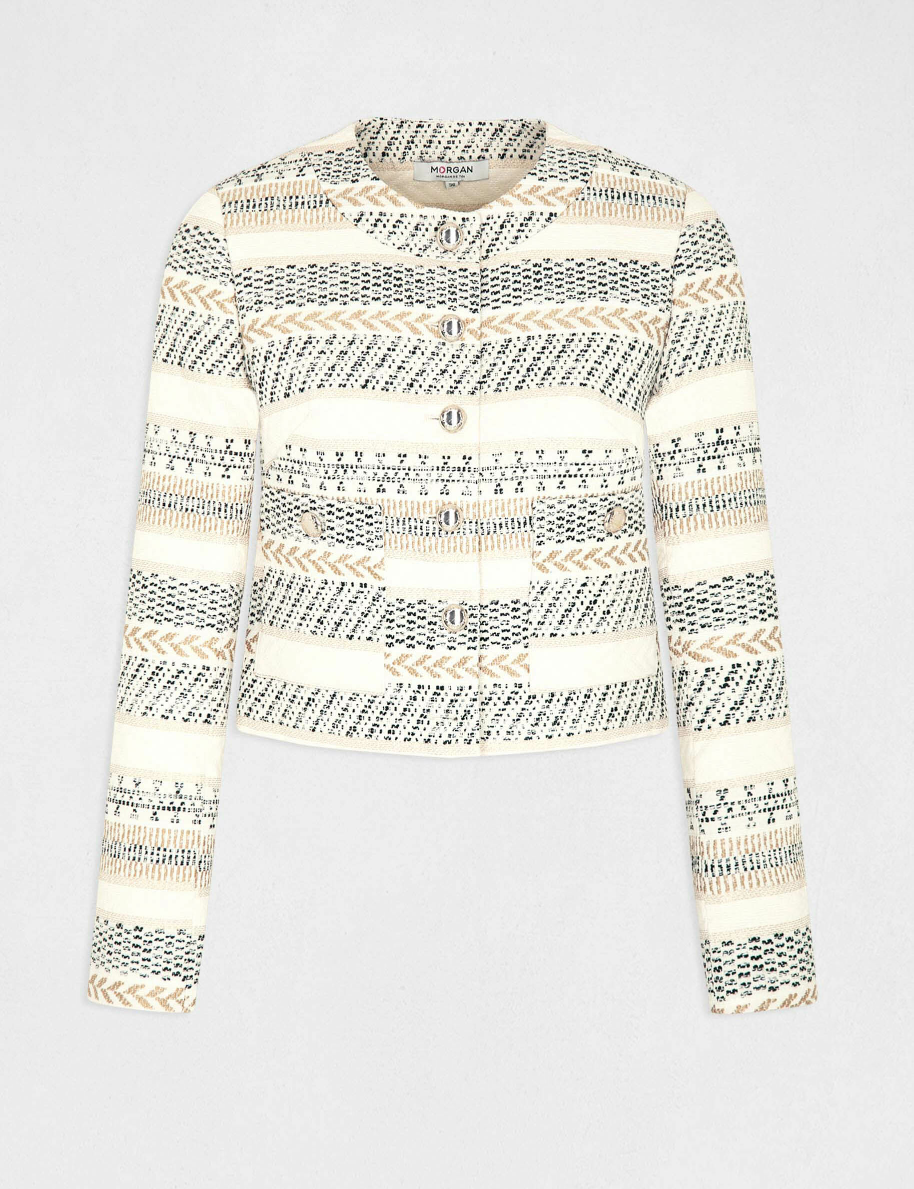 Veste droite boutonnée imprimé abstrait ivoire femme - ivoire