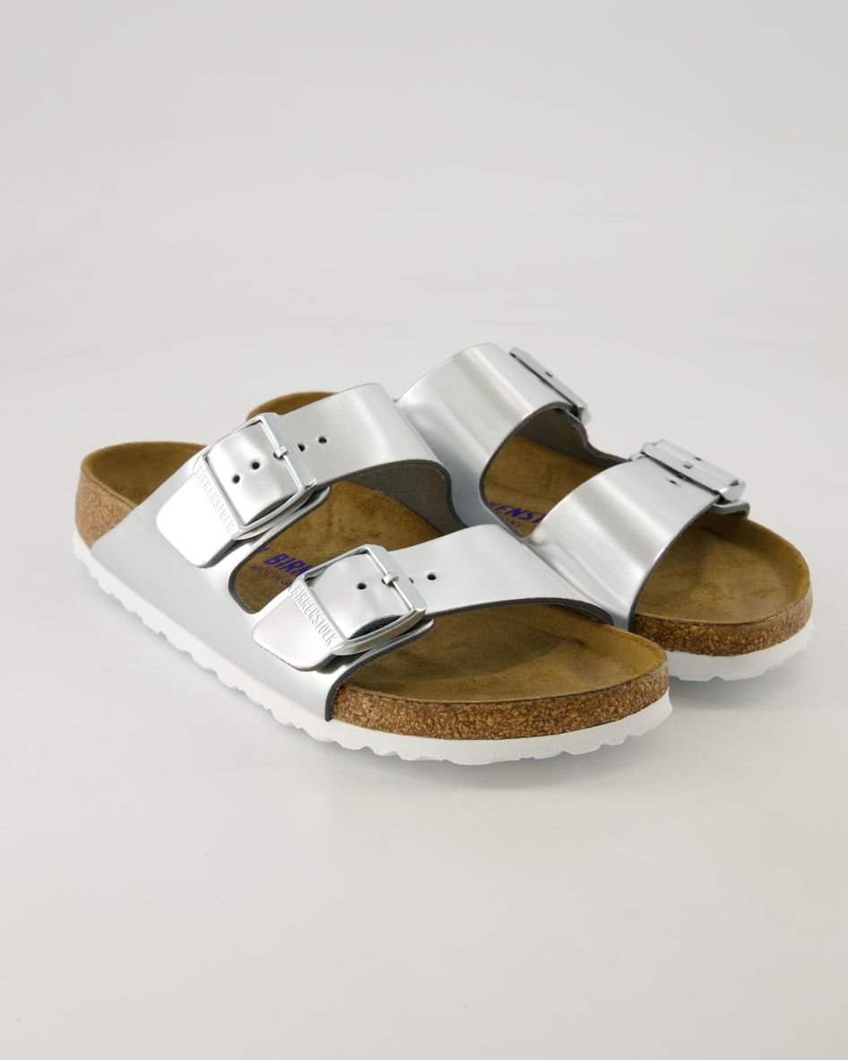 Birkenstock Arizona Weichbettung Pantoletten in Silber
