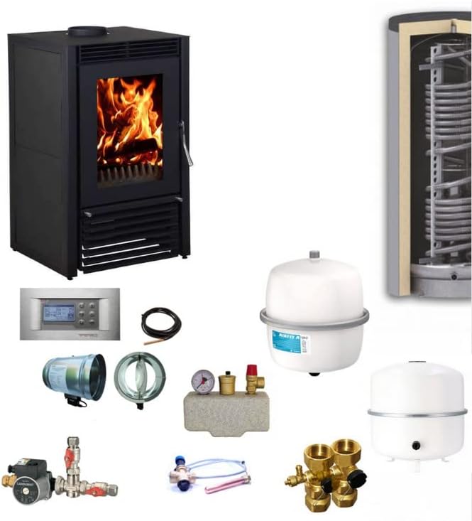 Wassergeführter Kamin Marbella Compact Schwarz | Komplettset Hygiene 12 kW