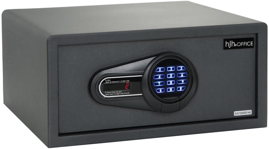 hjh OFFICE Tresor mit Zahlenschloss 25,5 L Safe COMPACT I Stahl Schwarz Möbeltresor Elektronik Schloss 20x42x37cm, 830038